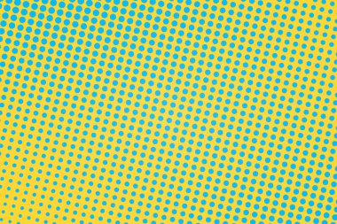 Pop Art Colory çizgi roman kapağı. Polka noktaları sarı ve mavi arka plan. Çizgi filmlerdeki komik retro modeller gibi. Vektör yarım ton çizimi. 90 'lar stili. Poster, kart, el ilanı için şablon tasarımı.