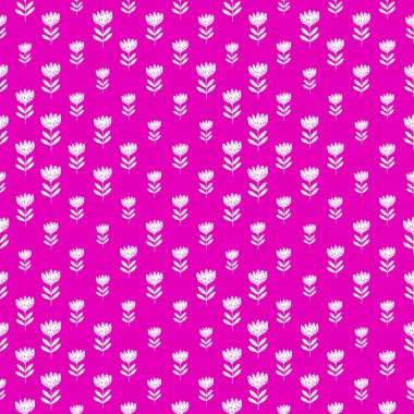 Geleneksel halk sanatları süslerine dayanan kusursuz çiçek desenleri. Pembe arka planda beyaz çiçekler. İskandinav tarzı. İsveç İskandinav tarzı. Kumaş, tekstil, duvar kağıdı için vektör illüstrasyonu. 