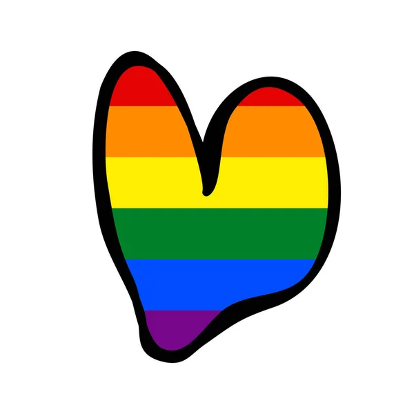 Aşk ikonu kazanır. LGBT logo sembolü gökkuşağı bayrağı renklerinde. El çizimi kalp, beyaz arka planda izole. Şablon tasarımı, vektör çizimi. Eşcinsel gurur modeli. Güzel bayram afişi.. 