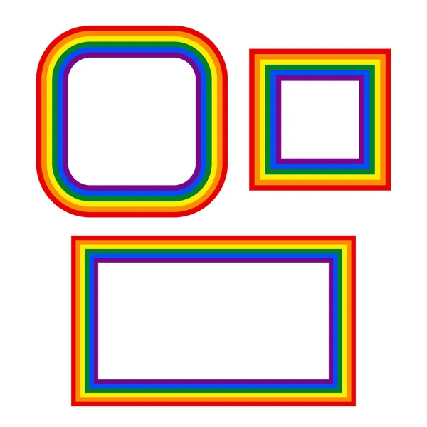 Bayrak LGBT simgeleri, yuvarlak ve kare çerçeveler. Şablon sınırı, vektör çizimi. Aşk kazanır. Gökkuşağı renklerinde LGBT logo sembolleri. Gay gurur koleksiyonu.