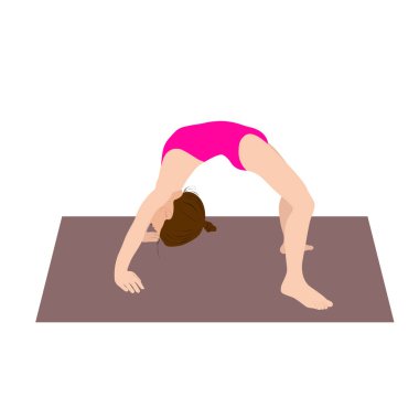 Genç kız jimnastik sporu sporcusu. Vektör çizimi. Eğitim performansı jimnastiği. Akrobatik jimnastik. Fitness Kadınları. Şablon renkli tasarım. Evde yoga.