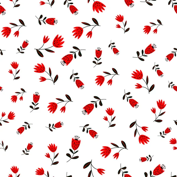 Seamless Floral Pattern Based Traditional Folk Art Ornaments Red Black — Stock Vector