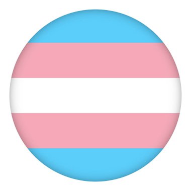 Bayrak transseksüel yuvarlak simgesi, yuvarlak rozet ya da düğme. Şablon tasarımı, vektör çizimi. Aşk kazanır. Gökkuşağı renklerinde transseksüel logo etiketi. Gurur koleksiyonu, aksesuar takımı.