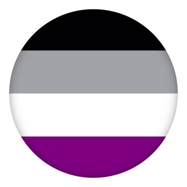 Bayrak Aseksüel yuvarlak simge, yuvarlak rozet ya da düğme. Şablon tasarımı, vektör çizimi. Aşk kazanır. Gökkuşağı renklerinde bir logo simgesi çıkartması. Gurur koleksiyonu, aksesuar takımı.