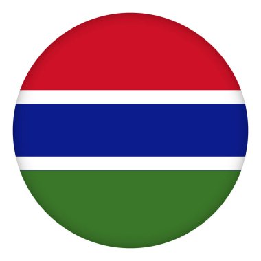 Gambiya bayrağı yuvarlak simge, rozet ya da düğme. Gambiya ulusal sembolü. Şablon tasarımı, vektör illüstrasyonu.