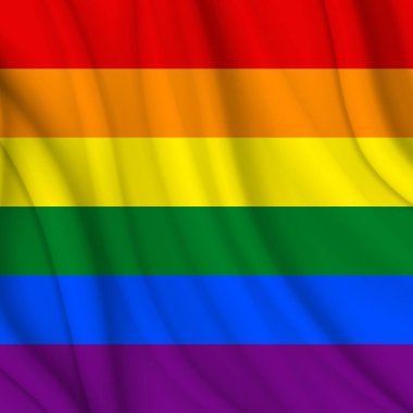 Bayrak LGBT kare simgesi, rozet veya düğme. Şablon tasarımı, vektör çizimi. Aşk kazanır. Gökkuşağı renklerinde LGBT logo sembolü. Gay gururu tekstil geçmişi. 
