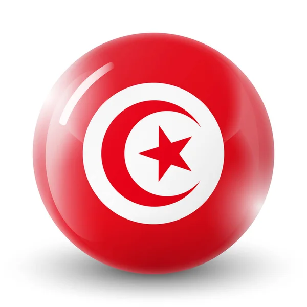 チュニジアの国旗がついたガラスボール 丸い球 テンプレートアイコン チュニジアのシンボル 光沢のある現実的なボール 白い背景に強調された3D抽象的なベクトルイラスト 大きなバブル — ストックベクタ