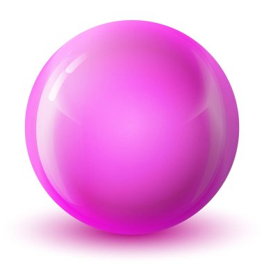 Cam pembe top ya da değerli inci. Parlak gerçekçi top, beyaz arkaplanda işaretlenmiş üç boyutlu soyut vektör çizimi. Gölgeli büyük metal baloncuk.