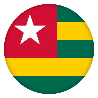 Togo bayrağı yuvarlak simge, rozet ya da düğme. Ulusal sembol. Şablon tasarımı, vektör illüstrasyonu.