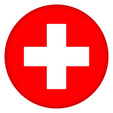 İsviçre bayrağı yuvarlak ikonu, rozet ya da düğme. İsviçre ulusal sembolü. Şablon tasarımı, vektör illüstrasyonu.