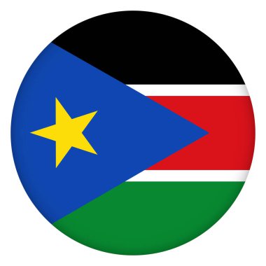 Güney Sudan bayrağı yuvarlak simgesi, rozet ya da düğme. Ulusal sembol. Şablon tasarımı, vektör illüstrasyonu.
