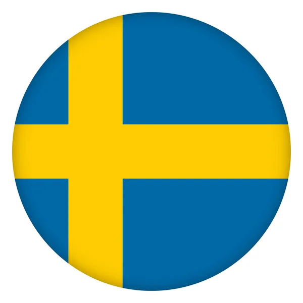 Bandera Suecia Icono Redondo Insignia Botón Símbolo Nacional Sueco Diseño — Vector de stock