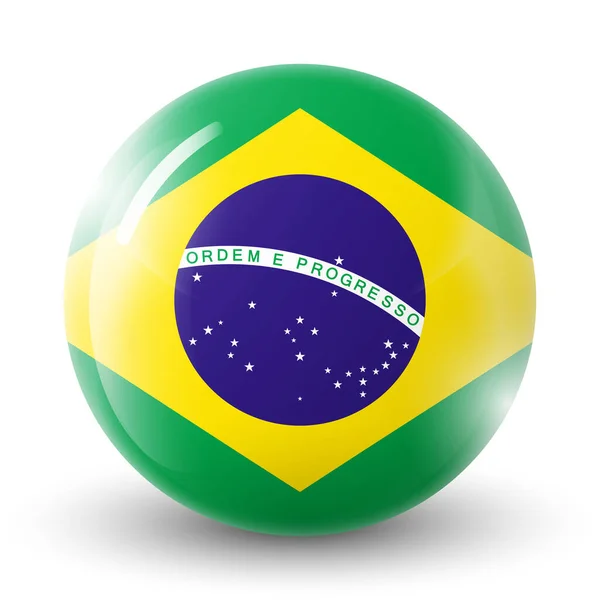 ブラジルの国旗がついたガラスボール 丸い球 テンプレートアイコン ブラジルの国民的シンボル 光沢のある現実的なボール 白い背景に強調された3D抽象的なベクトルイラスト 大きなバブル — ストックベクタ