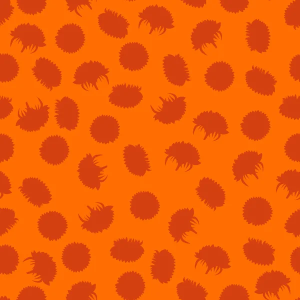 オレンジ色の背景にひまわりのシルエットと夏のカラフルなシームレスなパターン 漫画風 ポスター カード 紙のためのデザイン 葉を持つ花 ベクターイラスト — ストックベクタ