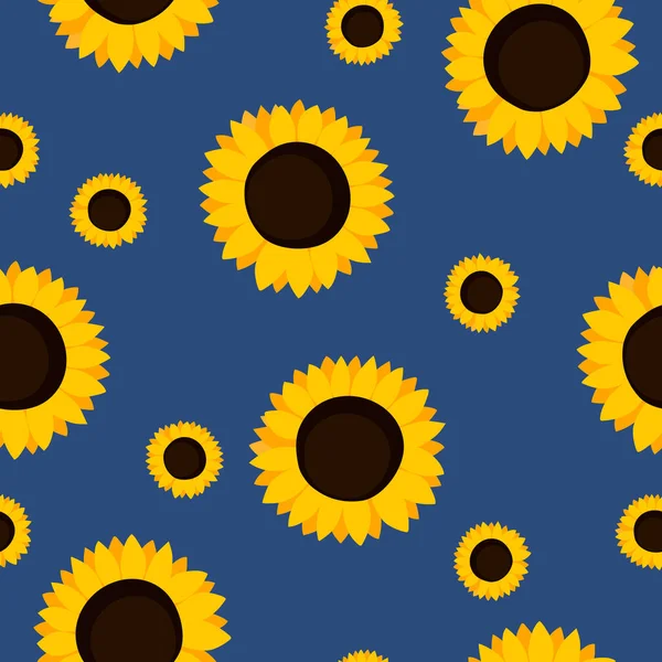 Letní Barevné Bezešvé Vzor Oranžovými Slunečnice Modrém Pozadí Kreslený Styl — Stockový vektor