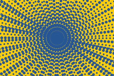 Pop Art Colory çizgi roman kapağı. Polka noktaları sarı ve mavi arka plan. Çizgi film komik retro desen. Vektör yarım ton çizimi. 90 'lar tarzı. Poster, kart, el ilanı için şablon tasarımı.