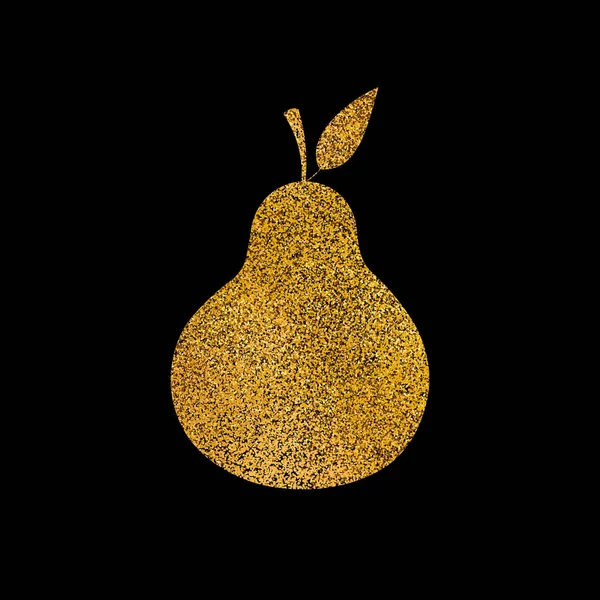 Guld Päron Med Glitter Effekt Söt Isolerad Frukt Svart Bakgrund — Stock vektor