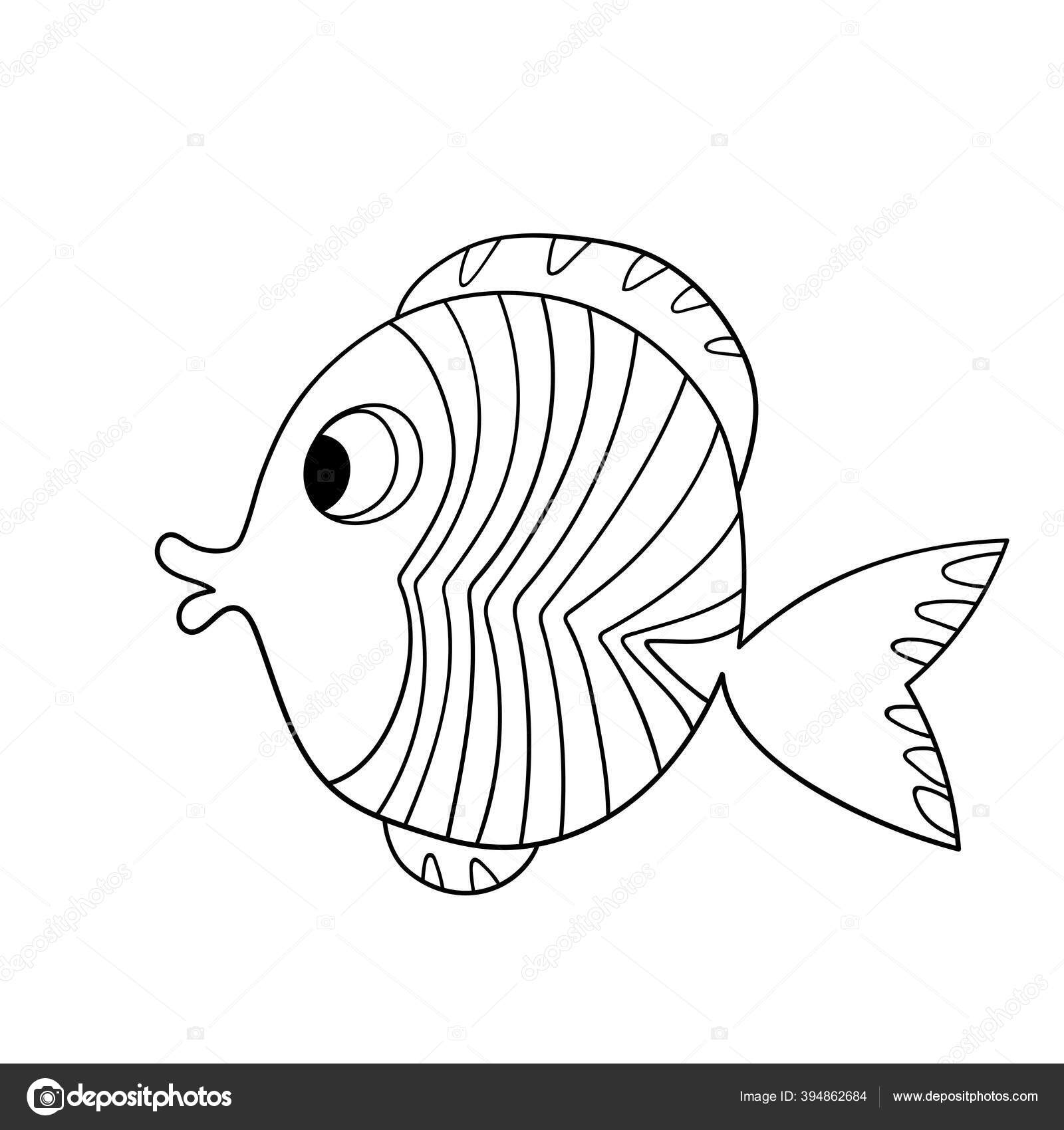 Peixe Bonito Dos Desenhos Animados Desenho Mão Esboço Colorir Fotos  vetor(es) de stock de ©allakuzmenko 394862684