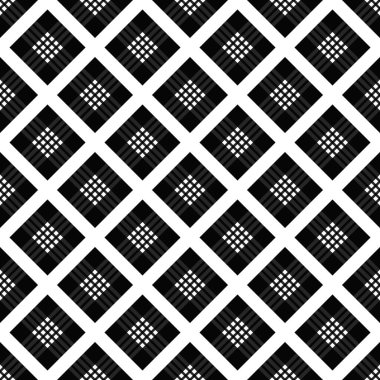 Web sayfası, dokular, kart, poster, kumaş ve tekstil için soyut siyah beyaz desen. Monokrom grafik yinelenen tasarım. Modern minimalist stil kare süslemesi.