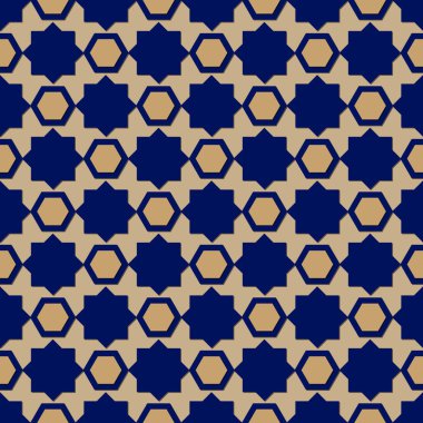 Renkli elementlerle arap arabesk kusursuz desen. Geometrik arkaplan. Ramazan Kareem için tebrik kartı tasarlamak, mozaiğin İslami renkli ayrıntıları. Vektör illüstrasyonu.