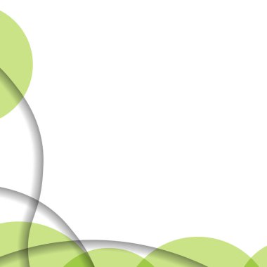 Renkli kağıt kesiği şekilli soyut bir arkaplan. Poster, pankart, kart için tasarım. Beyaz ve yeşil soyut yuvarlak çizimler. Parlak renklerin ince bir karışımı ile üç boyutlu kağıt resimler. Boşluğu kopyala.