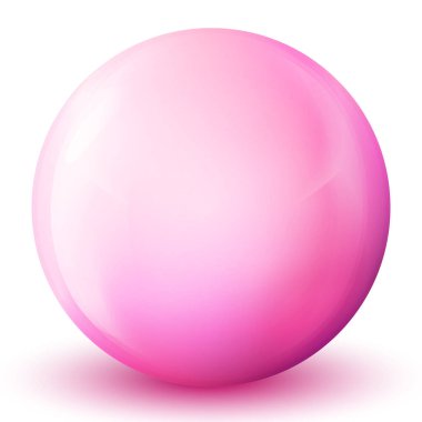 Cam pembe top ya da değerli inci. Parlak gerçekçi top, beyaz arkaplanda işaretlenmiş üç boyutlu soyut vektör çizimi. Gölgeli büyük metal baloncuk.