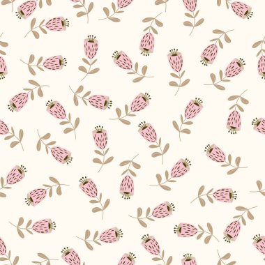 Geleneksel halk sanatları süslerine dayanan kusursuz çiçek desenleri. Işıklı arka planda renkli çiçekler. İskandinav tarzı. İsveç İskandinav tarzı. Vektör çizimi. Doğa elementi ile basit minimalist desen.