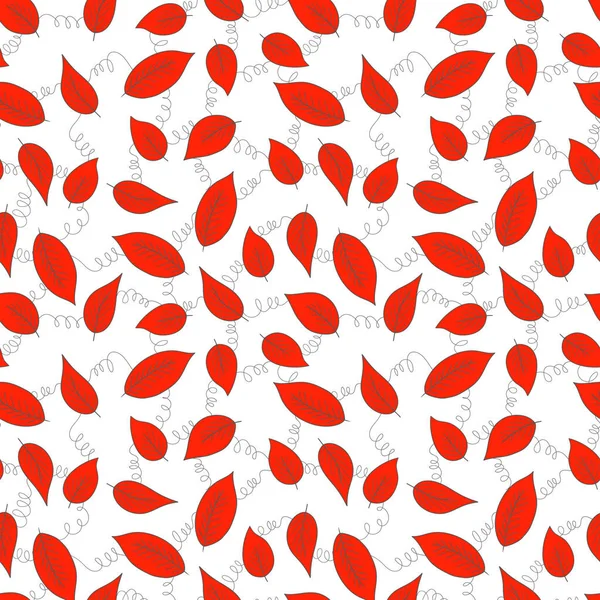 Patrón Floral Sin Costuras Con Hojas Rojas Exóticas Sobre Fondo — Archivo Imágenes Vectoriales