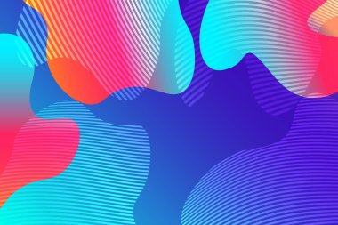 Renkli sıvı şekilli soyut arkaplan, gradyan dalgalar, geometrik çizgiler, dinamik formlar. Poster, pankart, kart için tasarım. Soyut sıvı çizimi. İnce harmanlanmış üç boyutlu kağıt resimler.