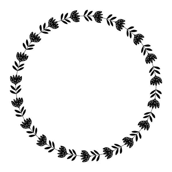 Διακοσμητικό Μαύρο Στρογγυλό Πλαίσιο Λουλούδια Μοτίβο Βάση Την Παραδοσιακή Λαϊκή — Διανυσματικό Αρχείο