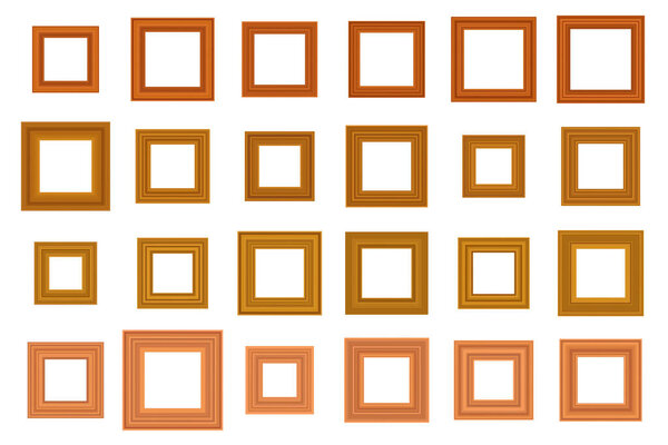 Big set of squared vintage wooden frame for your design. Vintage cover. Place for text. Vintage antique gold beautiful rectangular frames. Template vector illustration.