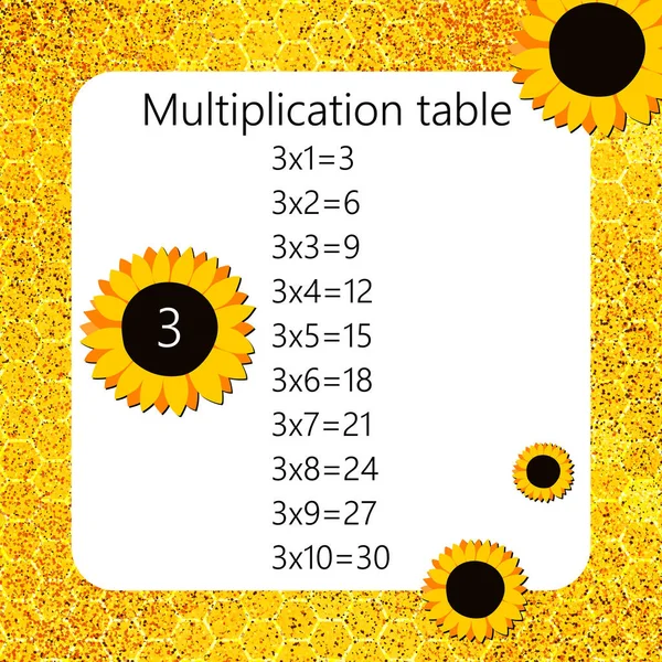 Multiplikationsplatz Schulvektorillustration Mit Sonnenblumen Und Wabenformen Multiplikationstabelle Plakat Für Die — Stockvektor