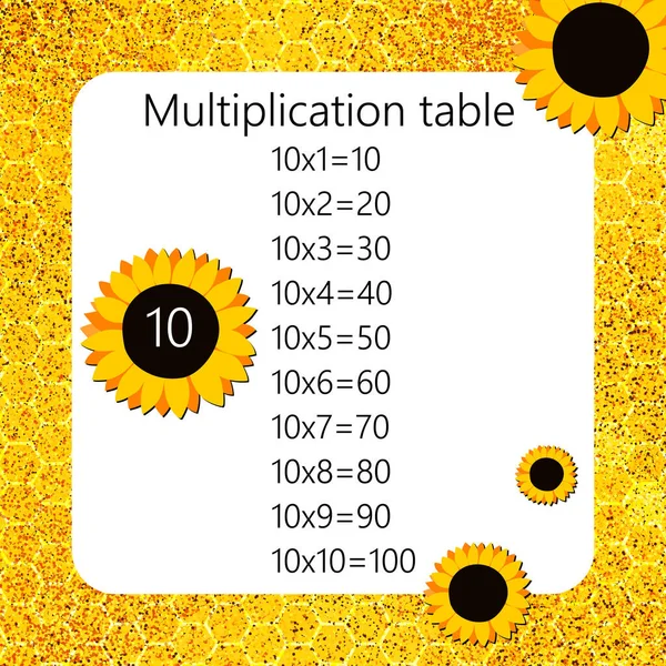 Multiplikationsplatz Schulvektorillustration Mit Sonnenblumen Und Wabenformen Multiplikationstabelle Plakat Für Die — Stockvektor