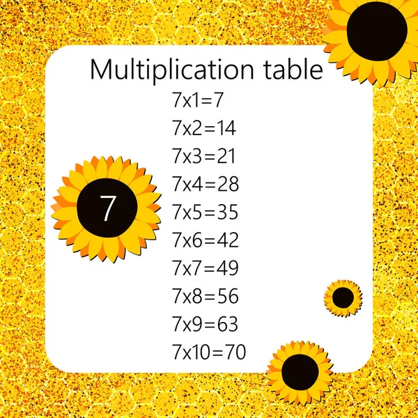 Vermenigvuldigingsplein School Vector Illustratie Met Zonnebloemen Honingraat Vormen Vermenigvuldigingstabel Affiche — Stockvector