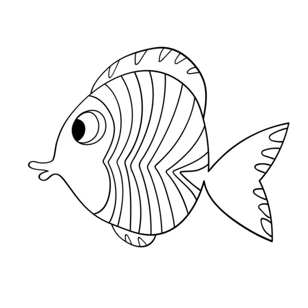 Cartoon Cute Fish Hand Drawing Outline Colouring Pictures Isolated Items — Stock Vector