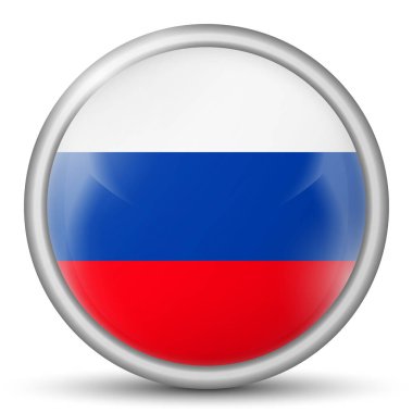 Rusya bayraklı cam top. Yuvarlak küre, şablon simgesi. Rus ulusal sembolü. Parlak gerçekçi top, beyaz arkaplanda işaretlenmiş üç boyutlu soyut vektör çizimi. Büyük kabarcık. 