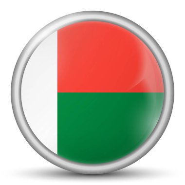 Madagaskar bayrağıyla cam ışıklı top. Yuvarlak küre, şablon simgesi. Ulusal sembol. Parlak gerçekçi top, beyaz arkaplanda işaretlenmiş üç boyutlu soyut vektör çizimi. Büyük kabarcık.