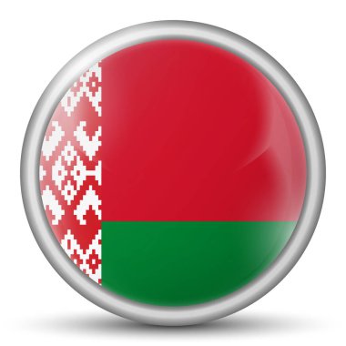 Beyaz Rusya bayrağıyla birlikte cam ışıklı top. Yuvarlak küre, şablon simgesi. Beyaz Rusya ulusal sembolü. Parlak gerçekçi top, beyaz arkaplanda işaretlenmiş üç boyutlu soyut vektör çizimi. Büyük kabarcık.