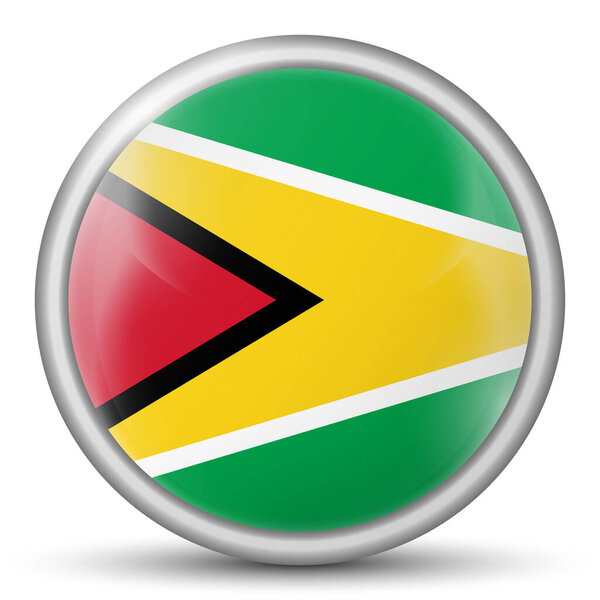 Glass light ball with flag of Guyana. Round sphere, template icon. National symbol. Glossy realistic ball, 3D abstract vector illustration highlighted on a white background. Big bubble.