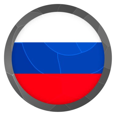 Rusya bayraklı cam top. Yuvarlak küre, şablon simgesi. Rus ulusal sembolü. Parlak gerçekçi top, beyaz arkaplanda işaretlenmiş üç boyutlu soyut vektör çizimi. Büyük kabarcık. 