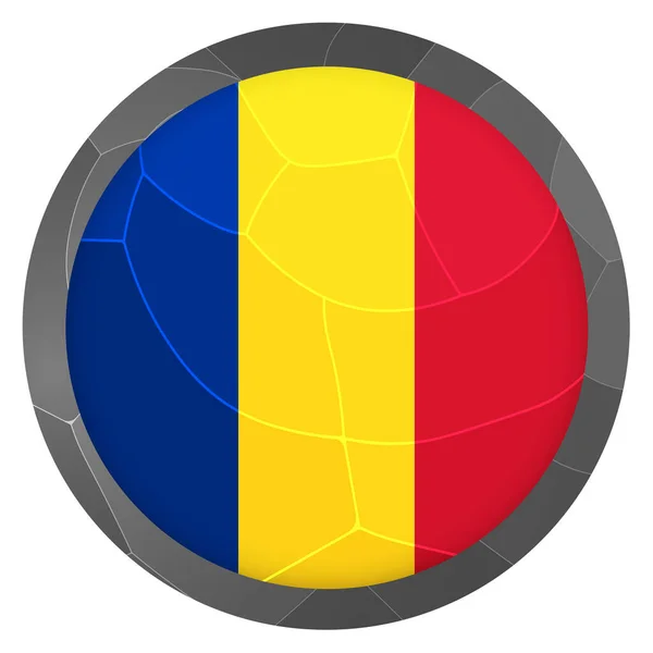 ルーマニアの国旗がついたガラスのライトボール 丸い球 テンプレートアイコン ルーマニアのシンボル 光沢のある現実的なボール 白い背景に強調された3D抽象的なベクトルイラスト 大きなバブル — ストックベクタ