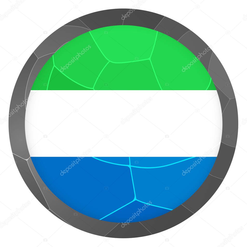 Glass light ball with flag of Sierra Leone. Round sphere, template icon. National symbol. Glossy realistic ball, 3D abstract vector illustration highlighted on a white background. Big bubble. 