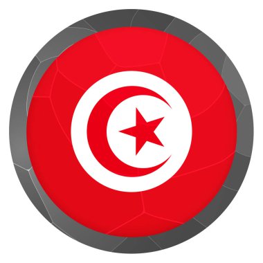 Tunus bayrağıyla birlikte cam ışıklı top. Yuvarlak küre, şablon simgesi. Tunus ulusal sembolü. Parlak gerçekçi top, beyaz arkaplanda işaretlenmiş üç boyutlu soyut vektör çizimi. Büyük kabarcık.