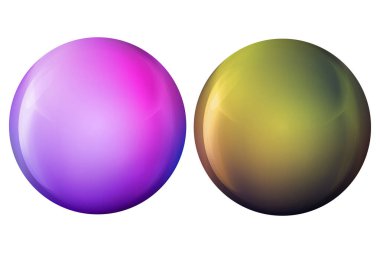 Cam renkli toplar ya da değerli inciler. Parlak gerçekçi top, beyaz arkaplanda işaretlenmiş üç boyutlu soyut vektör çizimi. Büyük metal baloncuk.