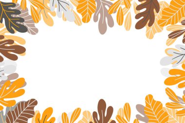 Beyaz arka planda renkli egzotik dalları olan çiçekli bir çerçeve. Tropik yapraklarla süslü bir sınır. Duvar kağıtları, posterler ve kart için vektör hisse senedi çizimi. Doodle tarzı. Boşluğu kopyala.