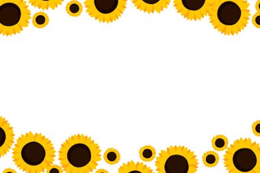 Beyaz arka planda turuncu ayçiçekleri olan çiçek deseni. Çiçeklerle süslü bir sınır. Duvar kağıtları, posterler ve kart için vektör hisse senedi çizimi. Doodle tarzı. Boşluğu kopyala.