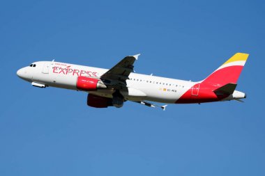 Iberia Express Airbus A320 EC-MCB passenger plane departure at Madrid Barajas Airport clipart