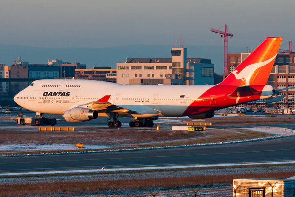 Qantas Airways Boeing 747-400 VH-OJJ passenger plane taxiing at Frankfurt Airport