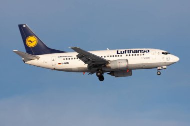 Lufthansa Boeing 737-500 D-Abis yolcu uçağı Frankfurt Havaalanı'na iniş