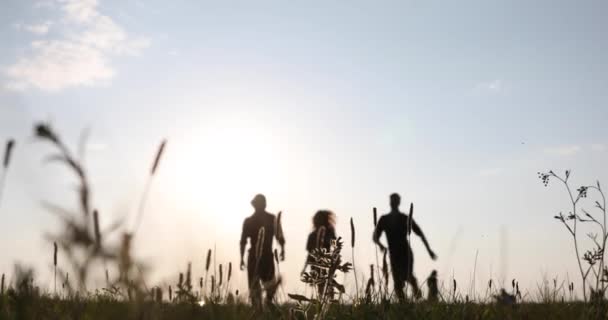 Дівчина Двоє Хлопців Танцюють Заході Сонця — стокове відео